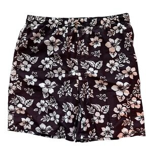 KingSize KS Island Big Men's Brown & White Hibiscus Print Swim Trunks‎ 1XL 44W